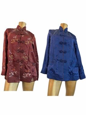 Vintage NWT Reversible Asian Brocade Jacket Mandarin Collar Frog Closures Size L